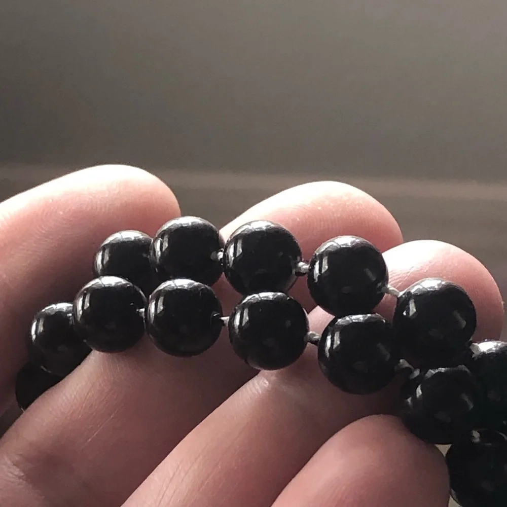 Vintage 80s black plastic pearl necklace